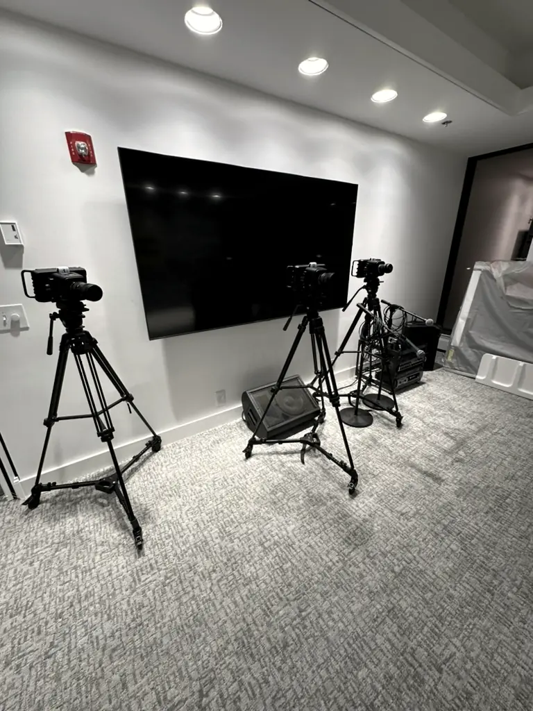 Three-camera setup before doors open